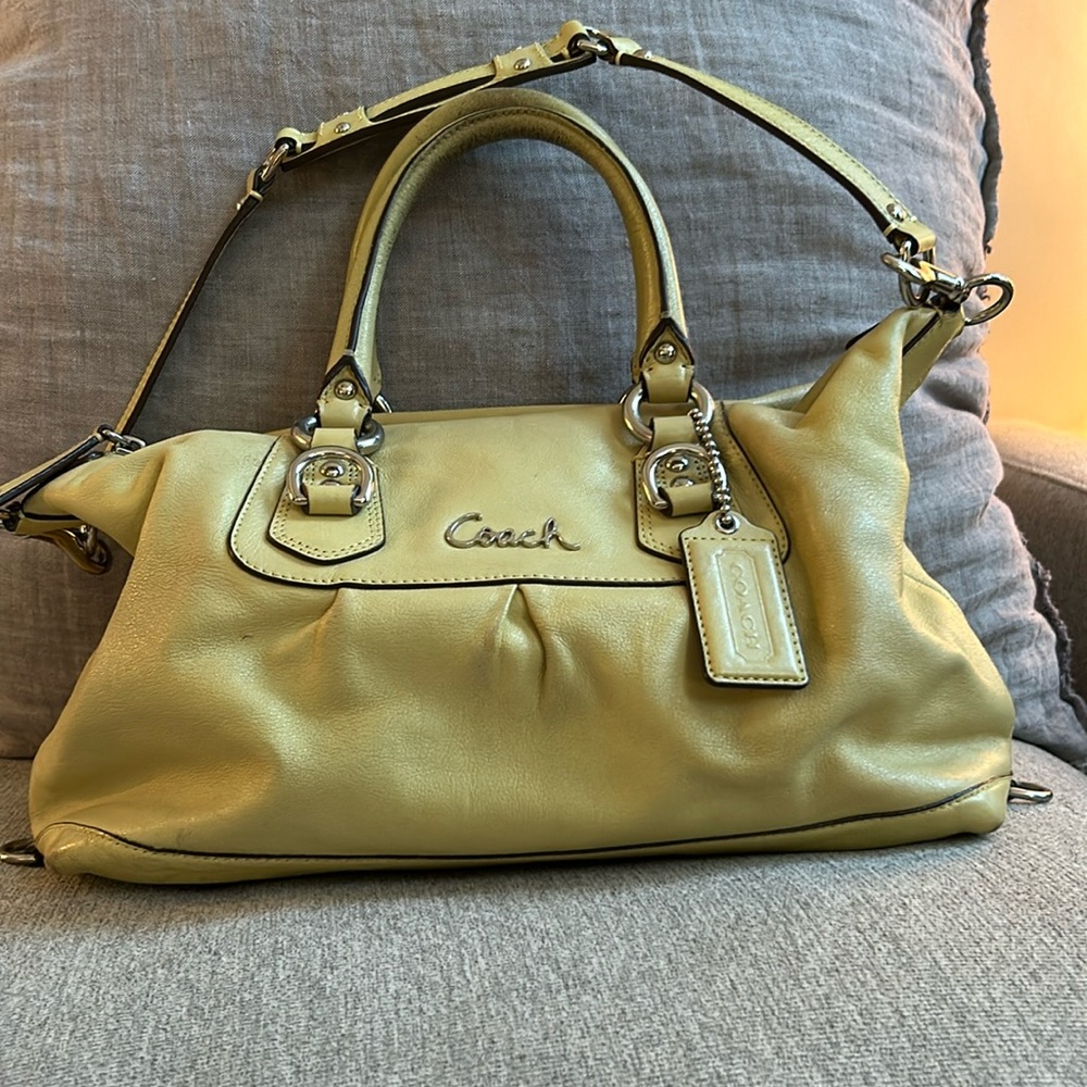 Coach Ashley convertible satchel or shoulder bag in lime green pebble leather